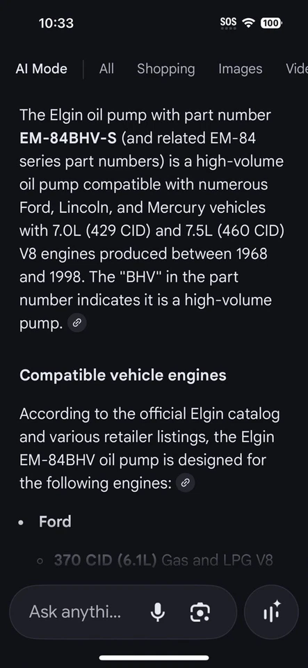 Bomba de óleo Elgin Pro Stock EM84BHVS ALTO VOLUME compatível com Ford Lincoln 370 429 460 CID - Imagem 2 de 4