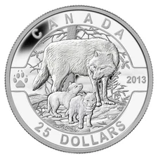 O Canada 2013 WOLF & Baby Cubs $25 1 Oz Pure Silver Proof in Box FULL OGP
