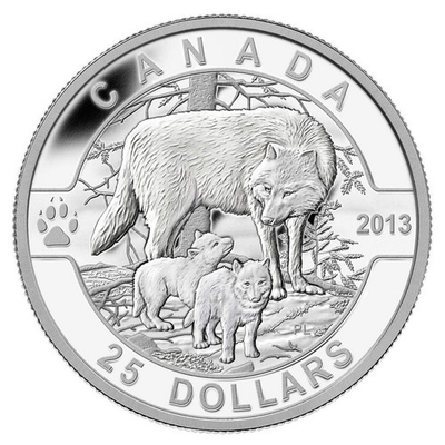 #ad O Canada 2013 WOLF amp; Baby Cubs $25 1 Oz Pure Silver Proof in Box FULL OGP $99.95