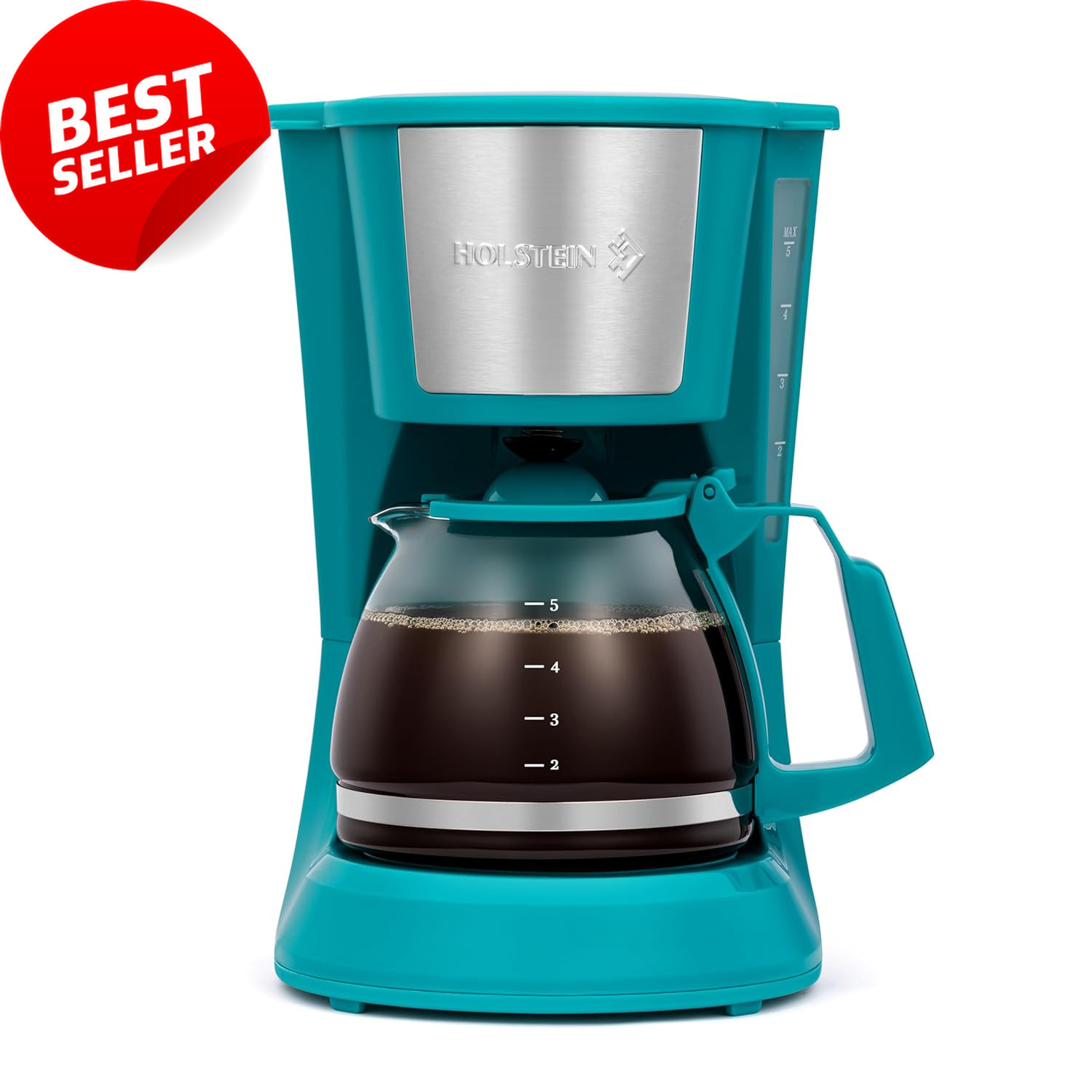 5-Cup Drip Coffee Maker, Auto Pause, Reusable Filter, Glass 