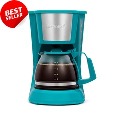 5-Cup Drip Coffee Maker, Auto Pause, Reusable Filter, Glass Carafe, Teal