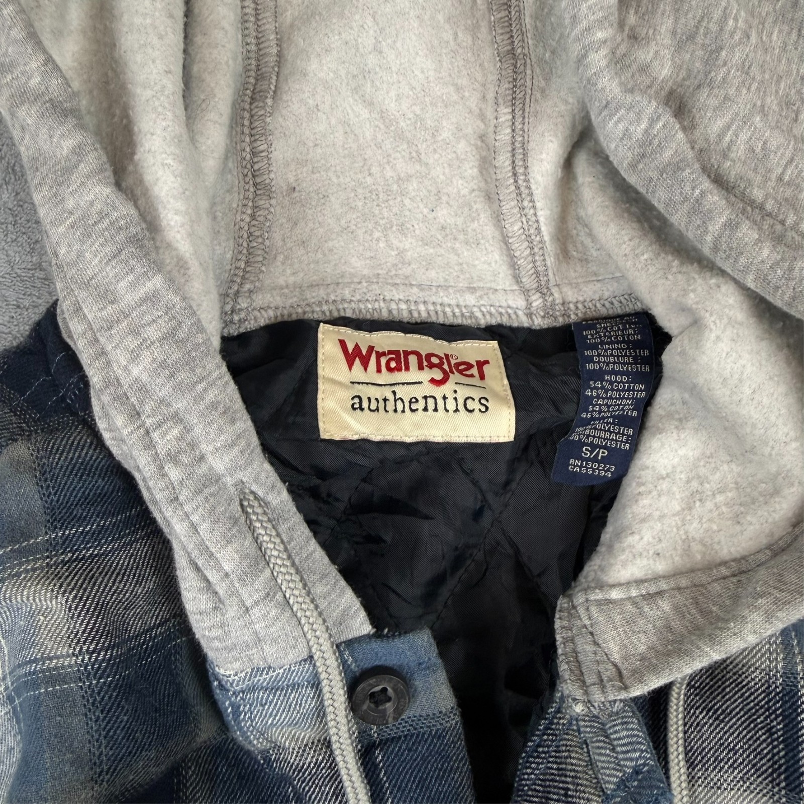 Vintage Wrangler Authentics 2000s Y2K Navy Blue Tartan Small Hooded Shirt Jacket image 5