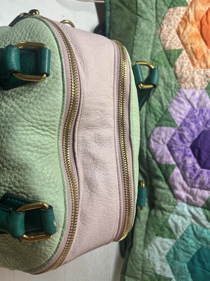Bolso Cartera J Crew Bienal Tricolor Mediano Cuero Menta Rosa Verde - Sin Correa Foto 4 de 4