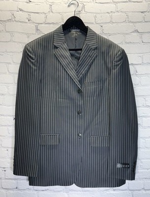 Gucci Suit Mens Black Jacket And Pants Stripe Wool 54 And 38 | eBay