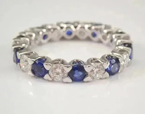 2Ct Round Lab-Created Sapphire 14k White Gold Plated Wedding Eternity Band Ring