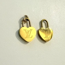 LV Zipper Pulls Upcycled Charms Pendants Repurposed Gold Tone Heart Locks Qty2