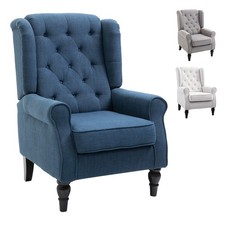 Vintage Tufted Wingback Armchair with Matching Ottoman in Tweed Upholstery — listing 5