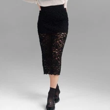 Future Collective Black Crochet Lace Partially Lined Fitted Midi Skirt Plus 1X
