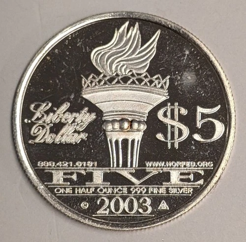 2003 NORFED $5 Liberty ~ 1/2 oz .999 Silver Fractional Round