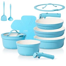 15pcs Pots and Pans Set,Ceramic Cookware Sets Non Stick with Detachable Handl...