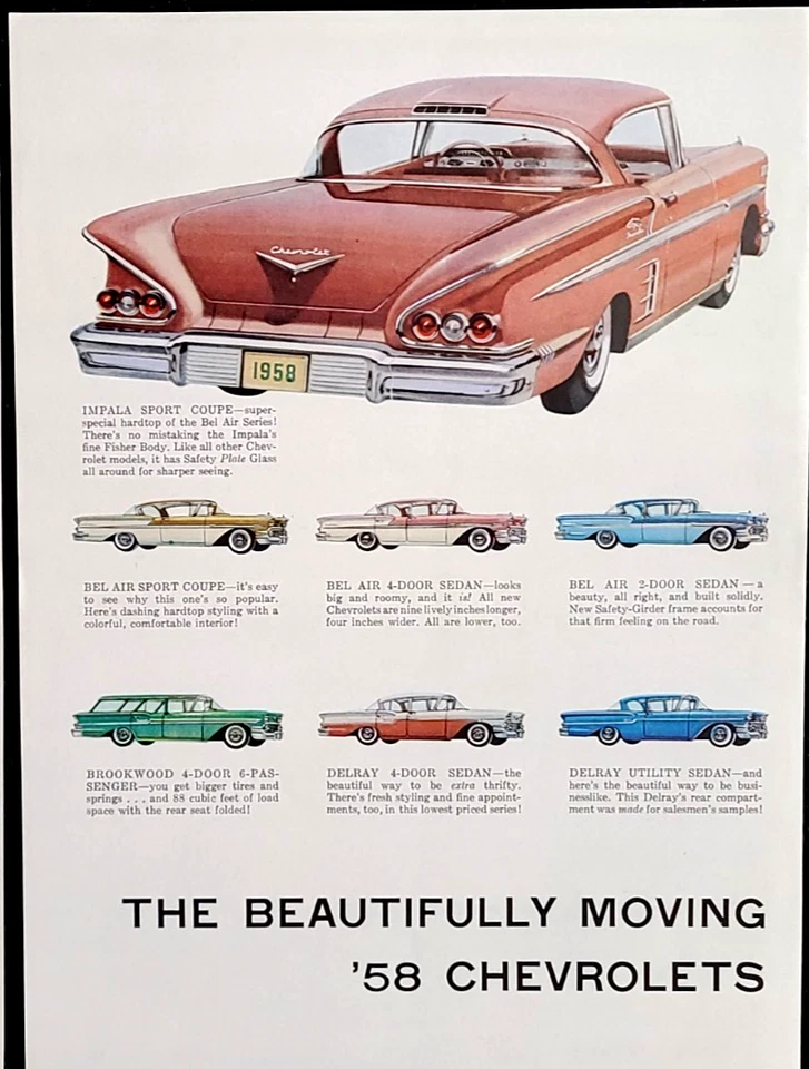 Chevy Collection Original 1958 Vintage Two Page Print Ad Wall Art - Image 2 of 3