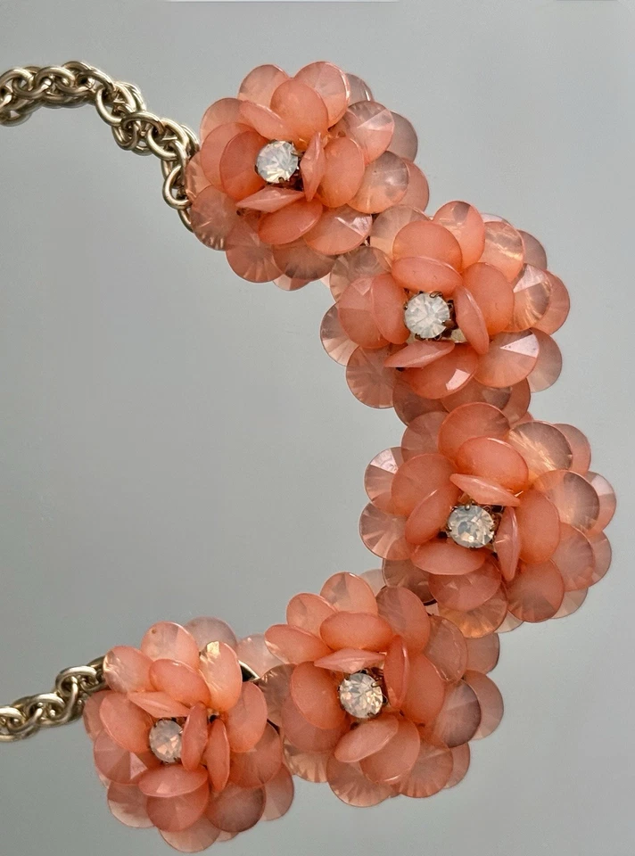 复古法国新艺术风格项链桃花 AB 莱茵石宝石金色 — 第 2/2 张图片