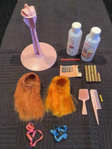 VINTAGE BARBIE (1966) COLOR MAGIC COLOR AND CURL WIGS AND ACCESSORIES