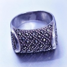 sz 5.5, vintage southwestern Sterling 925 silver handmade ring, band marcasite