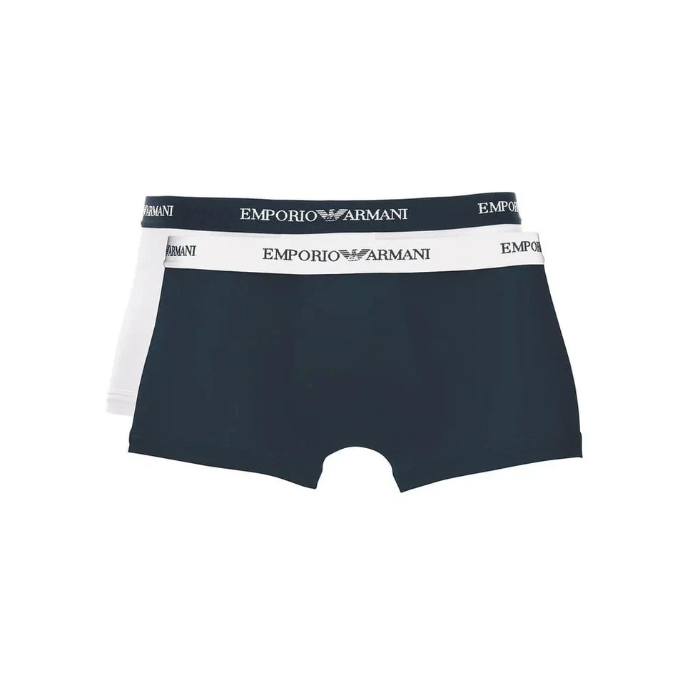 Emporio Armani L13108 男式 2 件装海军蓝白色弹力棉质行李箱 M 码 — 第 3/4 张图片