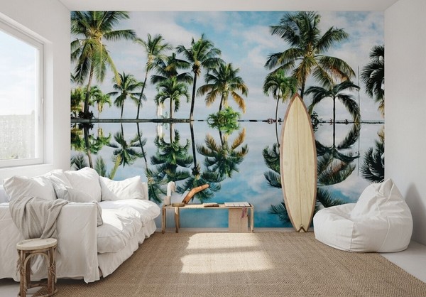 Nice Wall Fototapete Mural Meeresmotiv Palmen Blau Horizont 12X8.3 Ft-image