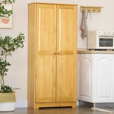 67" Pinewood Kitchen Pantry Storage Cabinet with 2 Doors, Brown