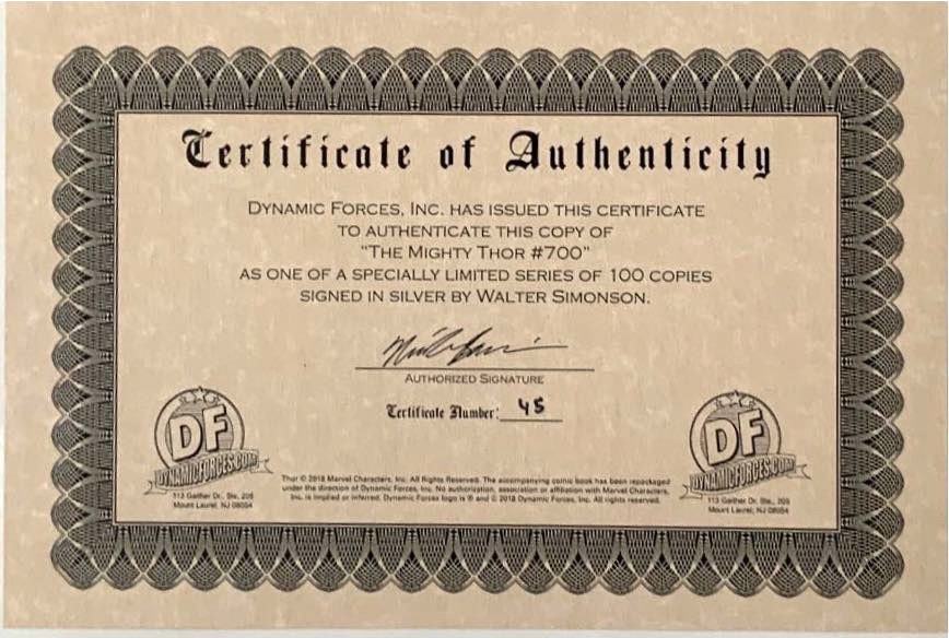 The Mighty Thor #700  Wraparound Cover SIGNED WALTER SIMONSON W/COA MARVEL NM.