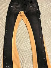 Ninth Hall Men's S Regular Black/Beige Stacked Flare Sweatpants Drawstring
