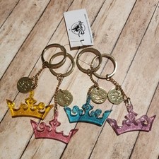Vintage Disney Princess Gold Lot Of 4 Translucent Tiara Plastic Crown Keychain