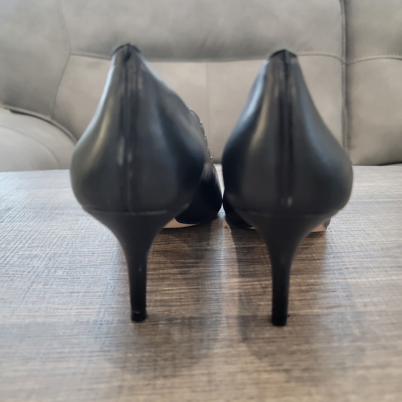 Lands' End Pointer Toe Black Leather Scalloped Pu… - image 5