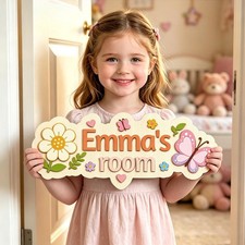 Personalized Wooden Kids Door Sign,Custom Name Plaque for Boys and Girls Bedroom