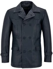 KRIEGSMARINE Mens Leather Coat German WW2 Long Jacket Navy Blue Cowhide Pea Coat