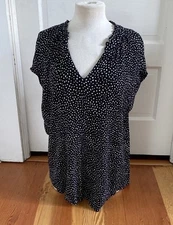 Studio B Bobeau Crinkle Black and White Polka Dot Women's Top 2X