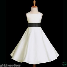 IVORY/BLACK A-LINE WEDDING FLOWER GIRL DRESS 12M-18M 2 4 6 8 9/10 11/12 14 16