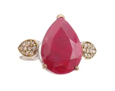 925 Sterling Silver Vintage Ring Diamonds & Drop Cut Gemstone  Sz 7.5  RG30527