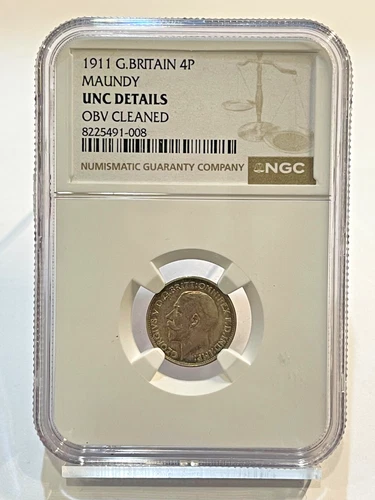 1911 GREAT BRITAIN 4P MAUNDY - UNC DETAILS - OBV CLEANED - NGC
