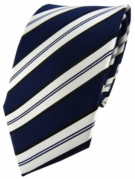 Tigertie Designer Seidenkrawatte Blau Dunkelblau Weiß Gestreift - Krawatte Seide-image