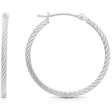 14K Real Solid White Gold Twisted Square Tube Creole Hoop Earrings All Sizes