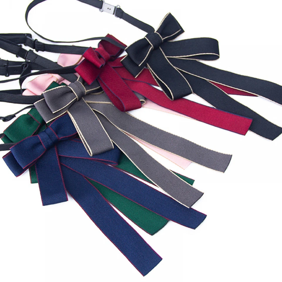 Pajarita larga ajustable preatada lisa trabajo escuela esmoquin para mujeres niñas Foto 2 de 4