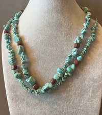 CHICO'S Statement Faux Chunky Turquoise Gemstone Beads Silver Long Necklace