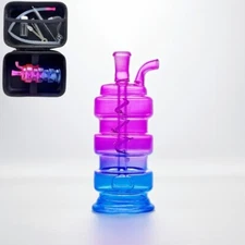 Pink Blue Mini 4.7" Glass Bong Bubbler Perc Water Pipe Hookah w/Tool Box Set