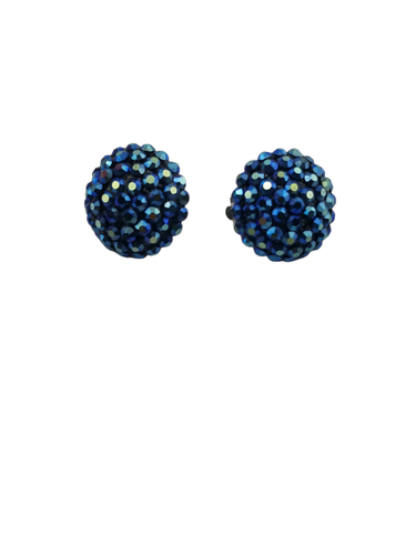 Vintage blaue runde Clip-On-Ohrringe mit Strass Kuppel Kreis hergestellt in den USA - Bild 10 von 19
