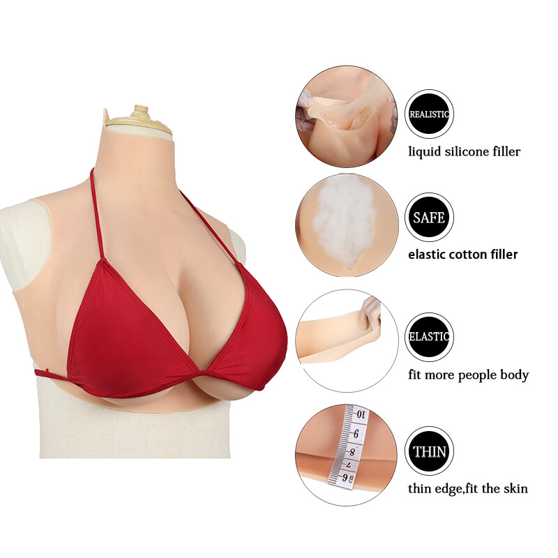 Realistic Silicone Breast Forms & Breastplate - H Cup & Other Sizes For Crossdressing