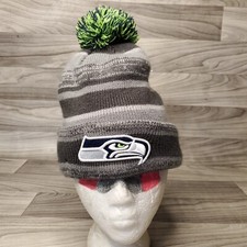 New Era Seattle Seahawks Gray Pom Knit Ski Beanie Embroidered NFL Wool Lining