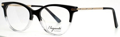ELEGANTE EL49 Black Crystal Womens Semi Cat Eye Eyeglasses 51-17-135 B:40