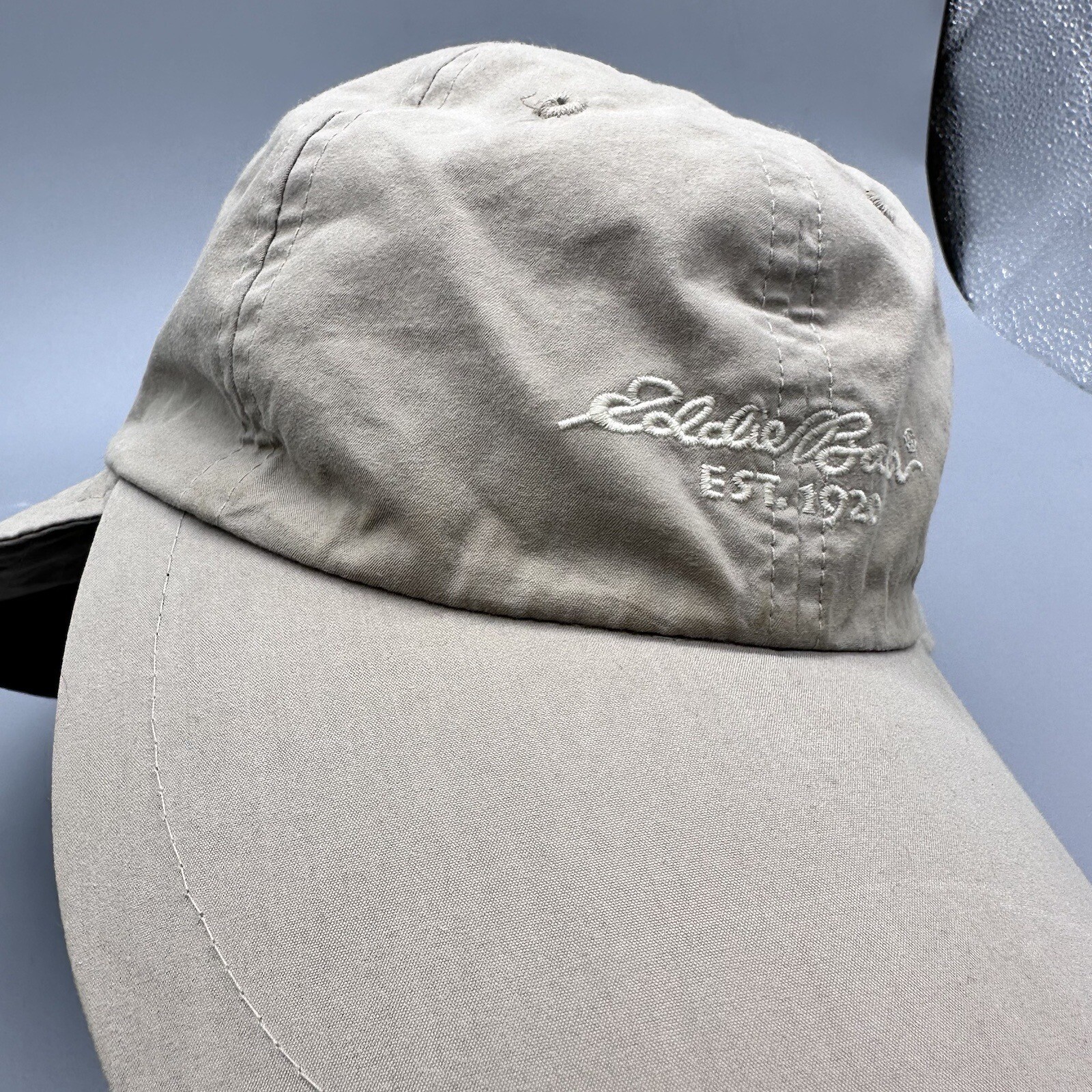 Vintage Eddie Bauer Hat Long Bill Neck Shade Beige One Size Cap Hiking