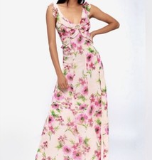 Lulus Feeling Fleur-ty Blush Pink Floral Print Ruffled Maxi Dress Size Small NWT