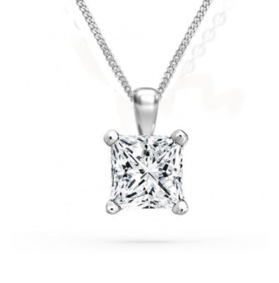 1 Ct Princess Cut Women Men Pendant Necklace in 14K Gold Plated Solid Silver