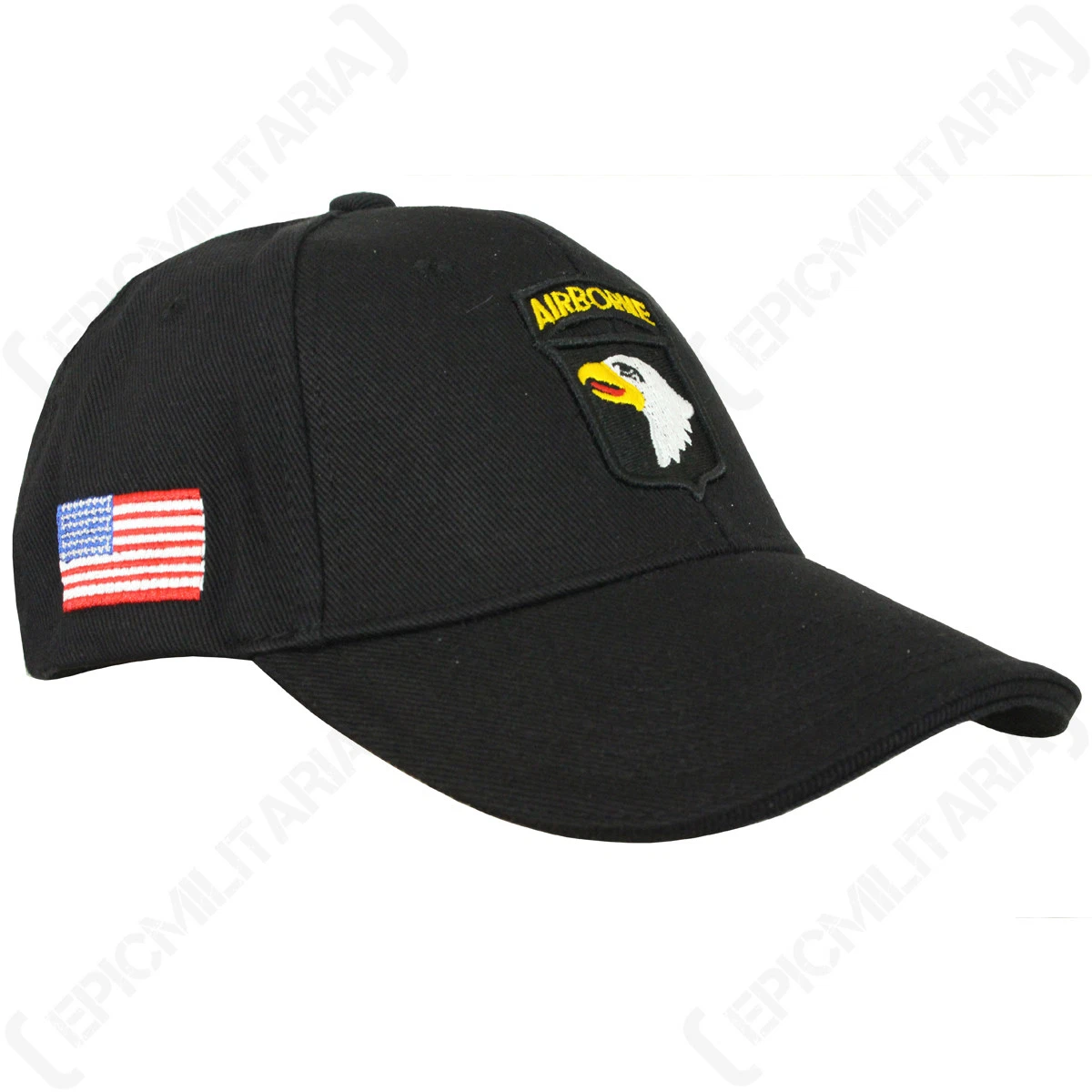 Black US 101st Airborne Baseball Cap - Peaked Sun Hat American Screaming Eagles