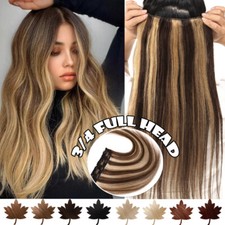Thick One Piece 100 Clip In Human Hair Extensions Real Remy 3/4 Full Head Wefts