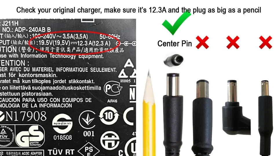 Cargador adaptador de corriente alterna original genuino Dell Alienware m17 R4 P45E 240W Foto 2 de 3