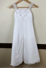 David  Bridals White Beaded Embroidered Flower Girl Communion Dress Sz 6