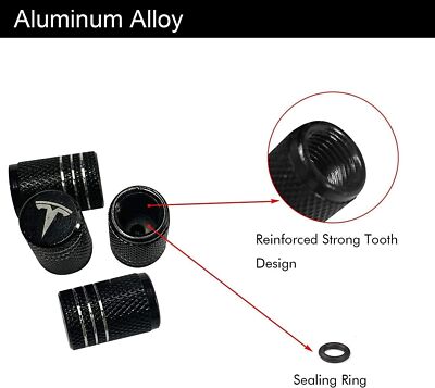 4-Pack Black Tesla Valve Stem Caps - Aluminum Decorative Caps For Model Y, X, S, 3