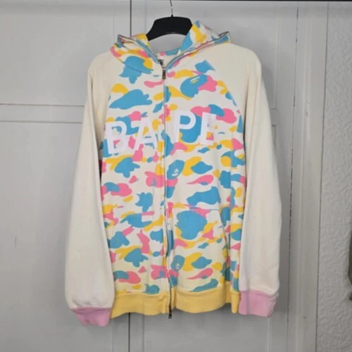 A BATHING APE (BAPE) Felpa con cappuccio mimetica vintage BAPE Ice Cream rara felpa con zip intera A Bathing Ape Large L