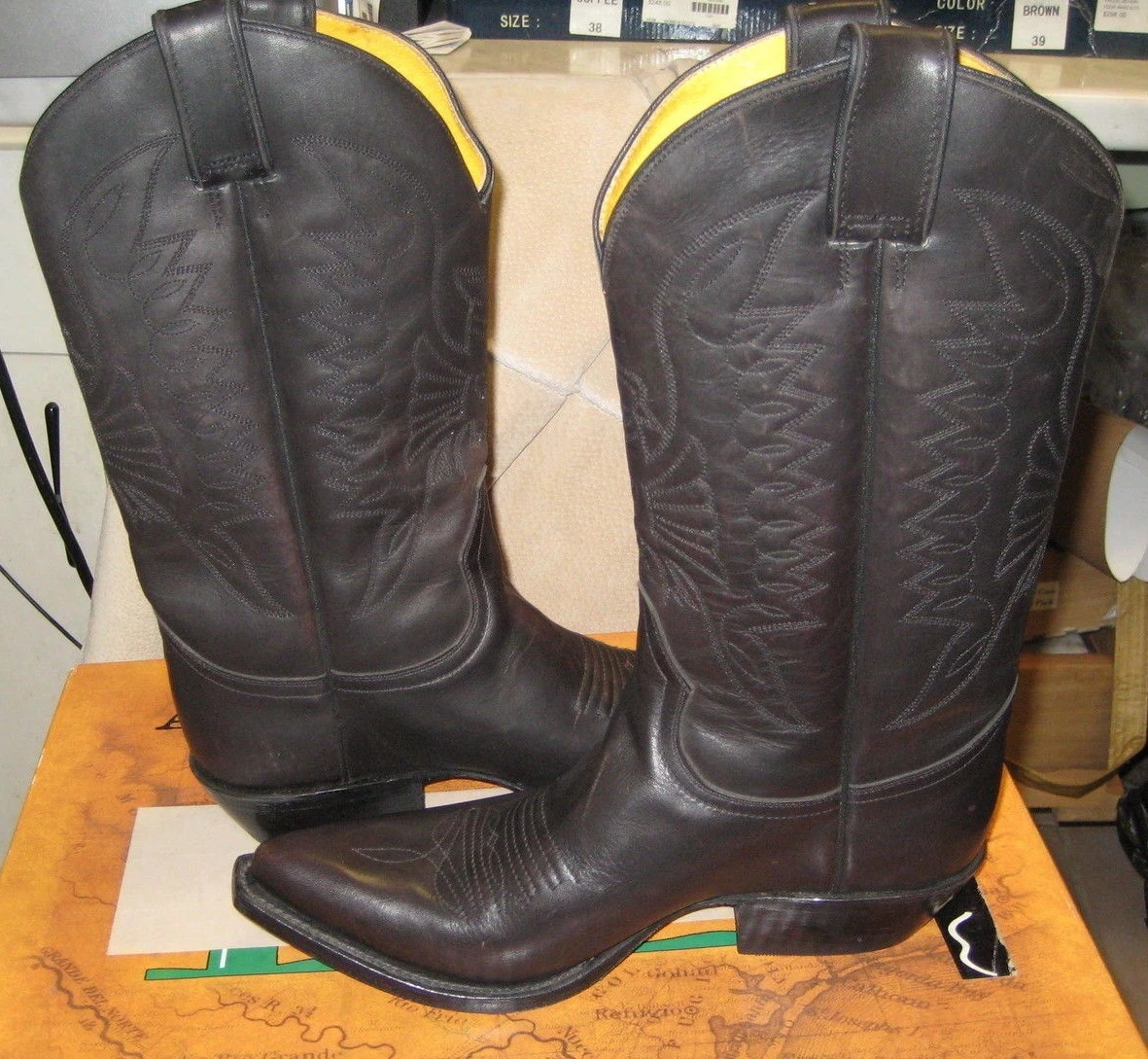 Botas de Cuero Occidentales Muro Hombre 11284 Negras Talla 8 D NUEVAS